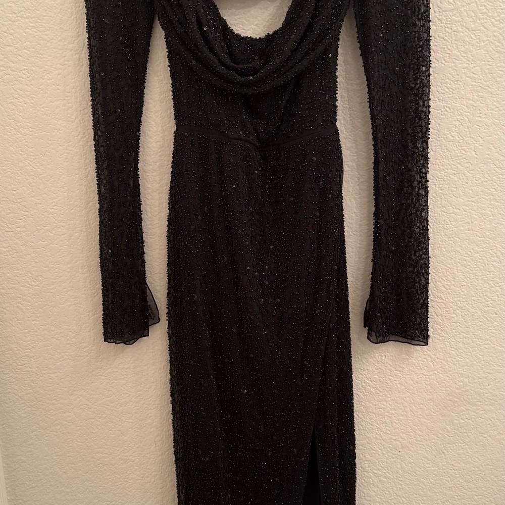 Oh Polly Black Textured Long Sleeve Dress